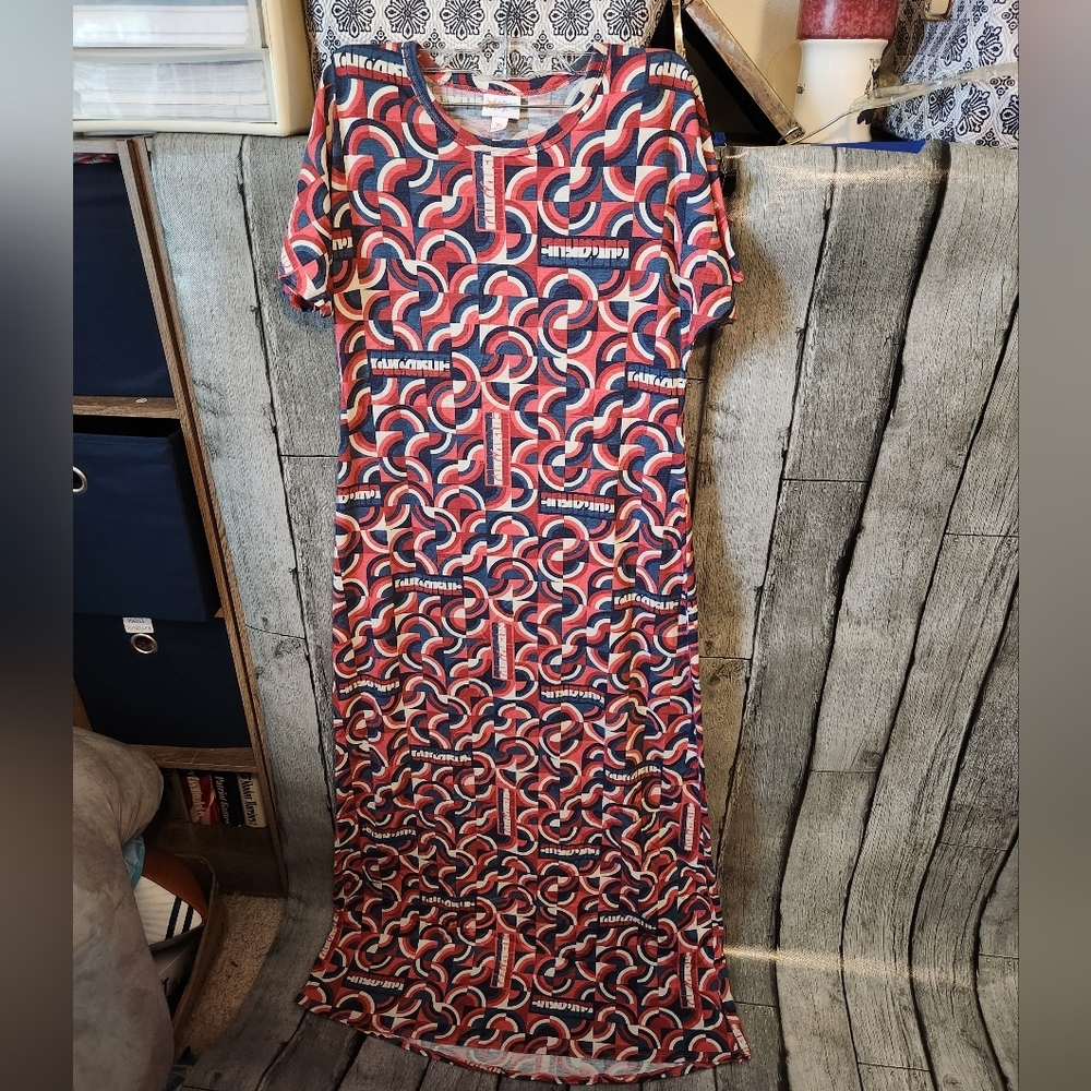 Lularoe Maria Patriotic Red, White,‎ & Blue Patriotic Maxi Dress
